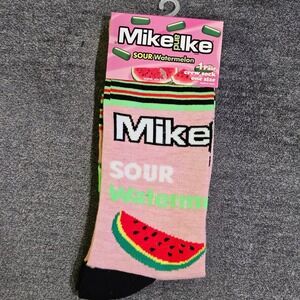 Mike and Ike Sour Watermelon Crew Socks Pink One Size Novelty Candy 1 Pair